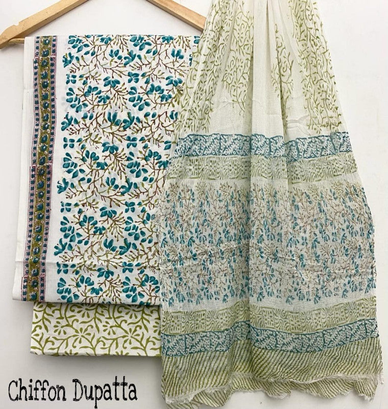 Pure Cotton Printed Salwar Suit With Chiffon Dupatta - 12