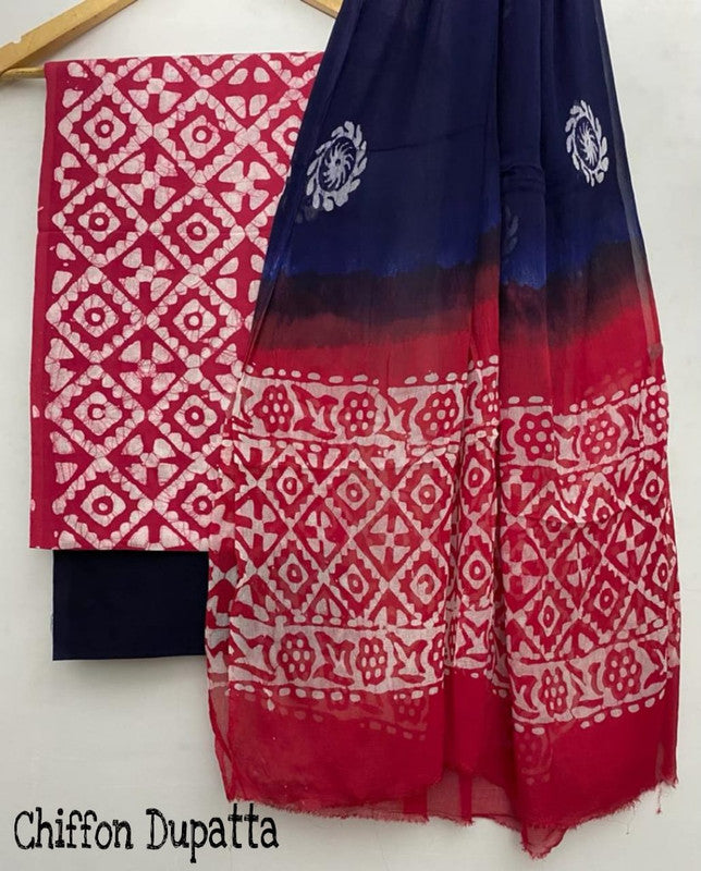 Pure Cotton Printed Salwar Suit With Chiffon Dupatta - 14