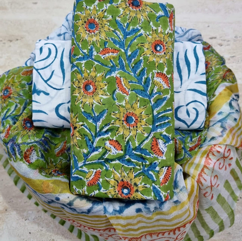 Pure Cotton Printed Salwar Suit With Chiffon Dupatta - 13