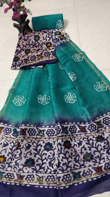 Pure Chanderi Silk Unstitched Suit (Lenght 2.5 Mtr Each Of Top, Bottom & Dupatta) - 5