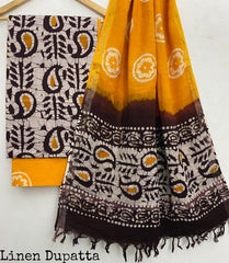 Pure Cotton Handblock Printed Cotton Salwar Suit With Linen Dupatta - 5