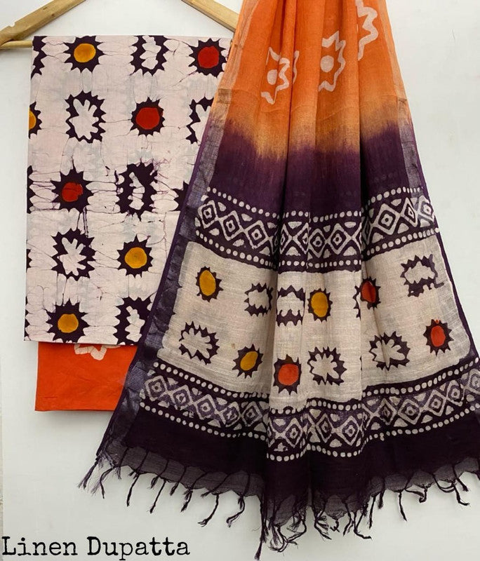 Pure Cotton Handblock Printed Cotton Salwar Suit With Linen Dupatta - 8
