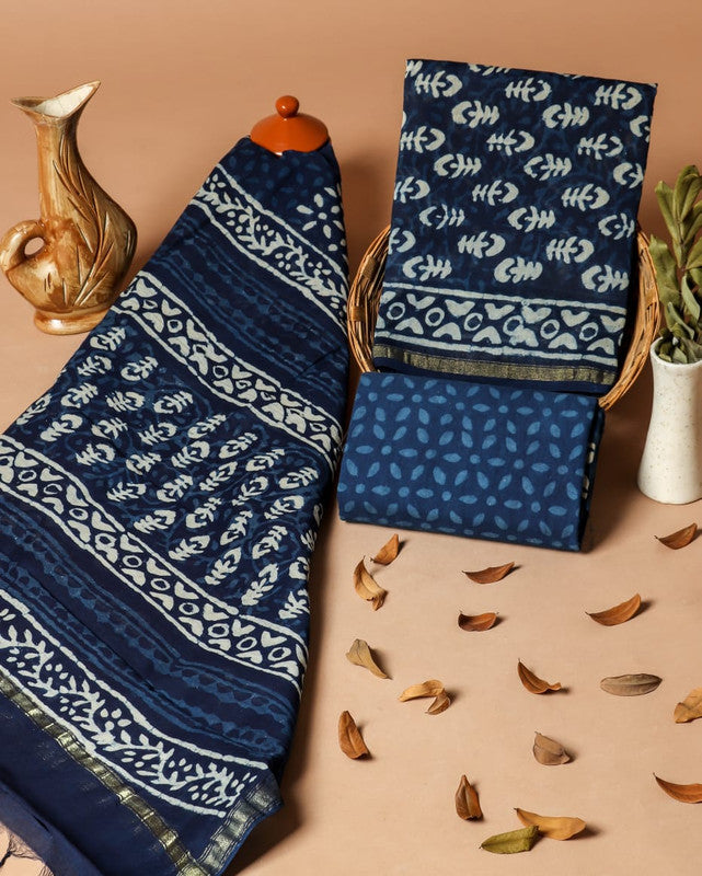 Pure Chanderi Silk Unstitched Suit (Lenght 2.5 Mtr Each Of Top, Bottom & Dupatta) - 1