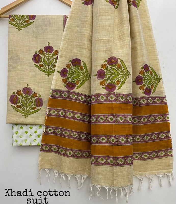 Pure Khadi Unstitched Suit With Khadi Dupatta (Lenght 2.5 Mtr. All) - 1