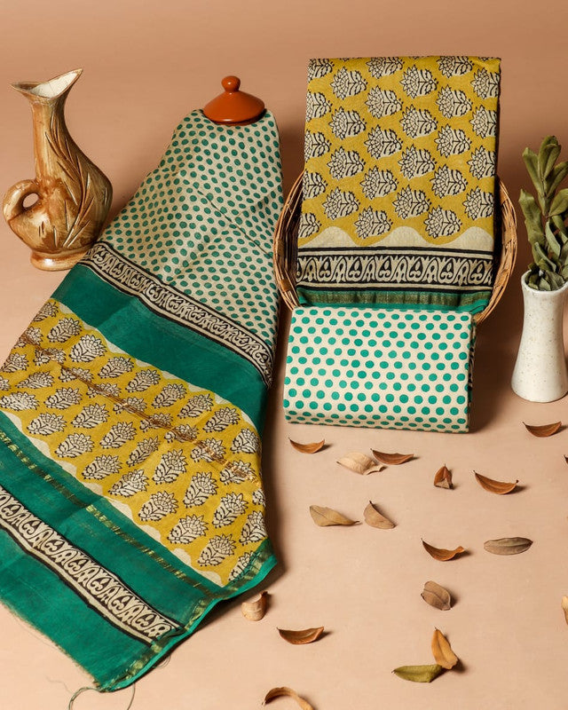 Pure Chanderi Silk Unstitched Suit (Lenght 2.5 Mtr Each Of Top, Bottom & Dupatta) - 12