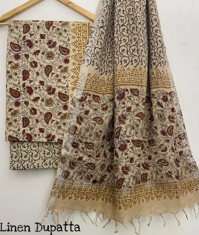 Pure Cotton Handblock Printed Cotton Salwar Suit With Linen Dupatta - 17