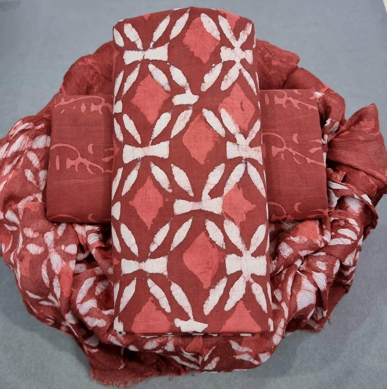 Pure Cotton Printed Salwar Suit With Chiffon Dupatta - 34