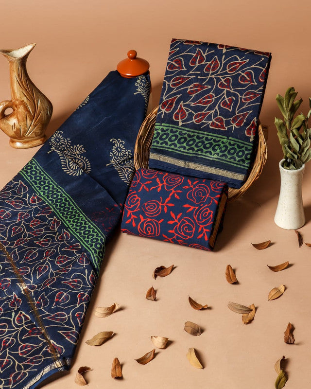 Pure Chanderi Silk Unstitched Suit (Lenght 2.5 Mtr Each Of Top, Bottom & Dupatta) - 19