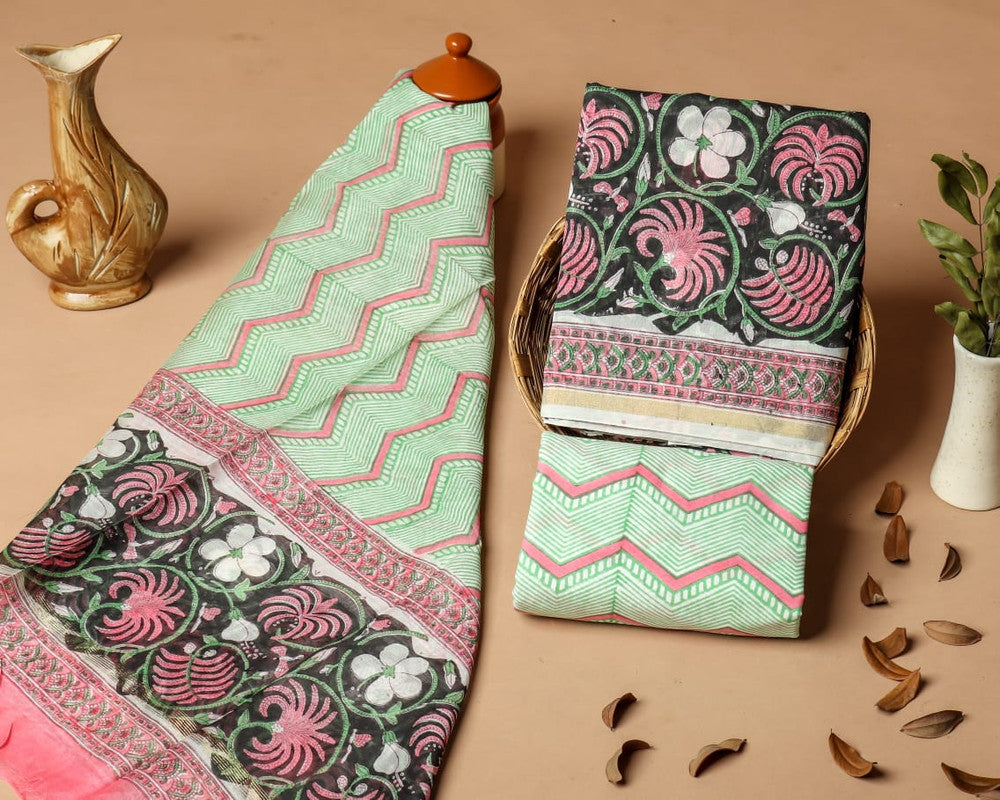 Pure Chanderi Silk Unstitched Suit (Lenght 2.5 Mtr Each Of Top, Bottom & Dupatta) - 21