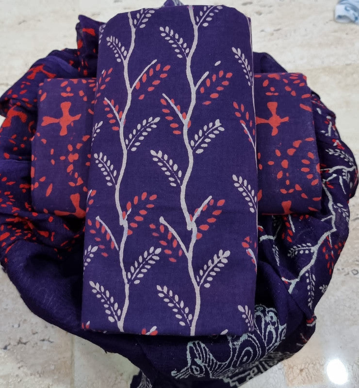 Pure Cotton Printed Salwar Suit With Chiffon Dupatta - 28