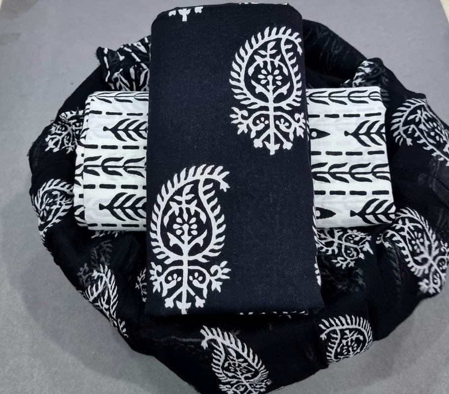 Pure Cotton Printed Salwar Suit With Chiffon Dupatta - 40