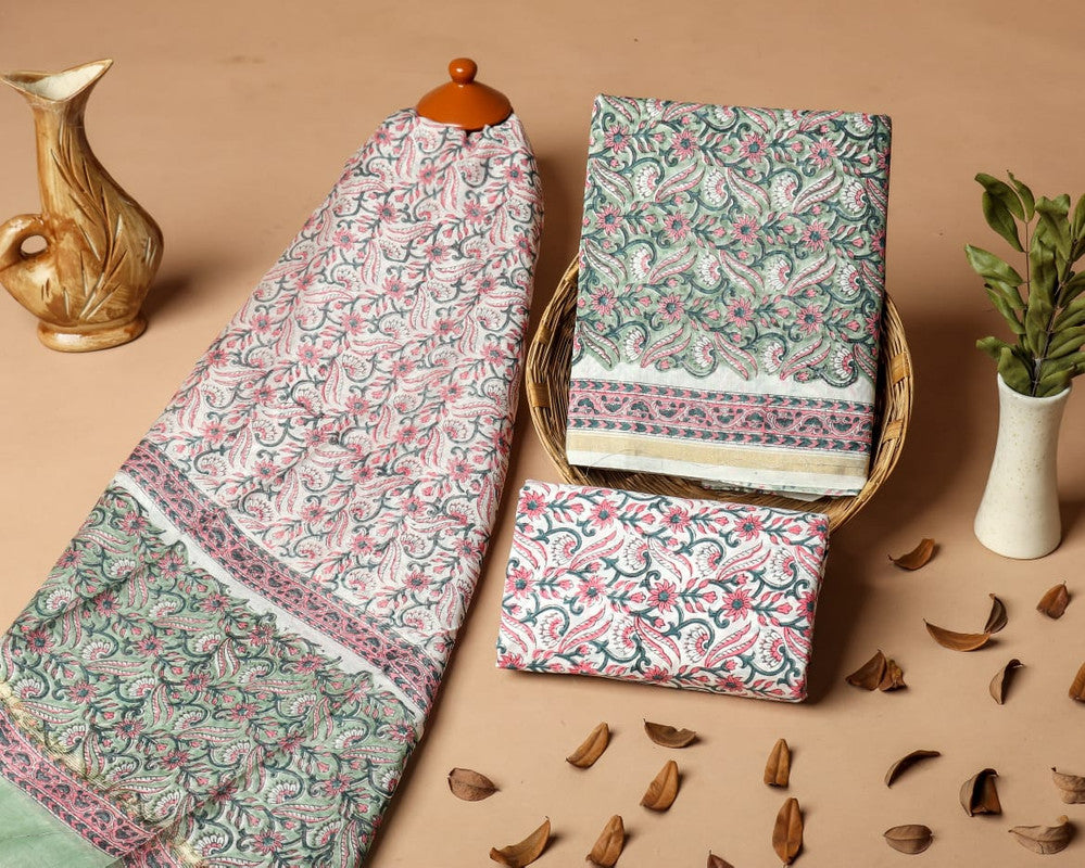 Pure Chanderi Silk Unstitched Suit (Lenght 2.5 Mtr Each Of Top, Bottom & Dupatta) - 26