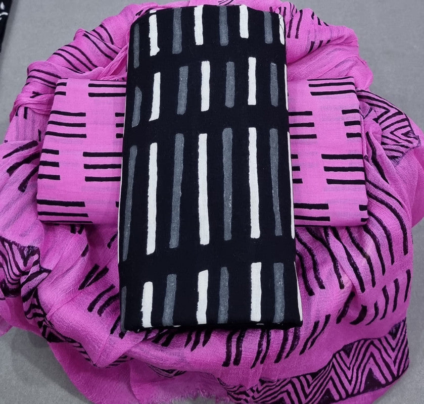 Pure Cotton Printed Salwar Suit With Chiffon Dupatta - 42