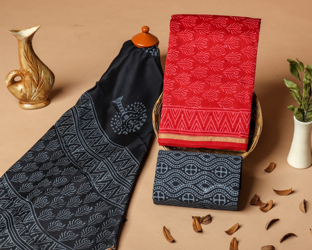 Pure Chanderi Silk Unstitched Suit (Lenght 2.5 Mtr Each Of Top, Bottom & Dupatta) - 27