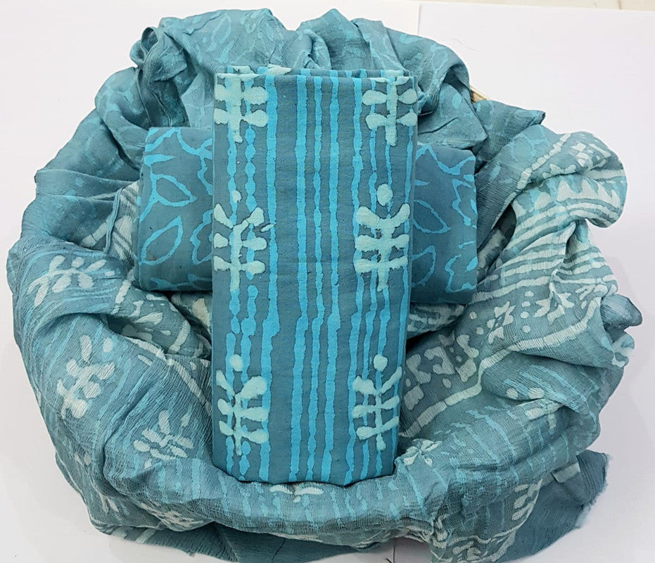 Pure Cotton Printed Salwar Suit With Chiffon Dupatta - 43