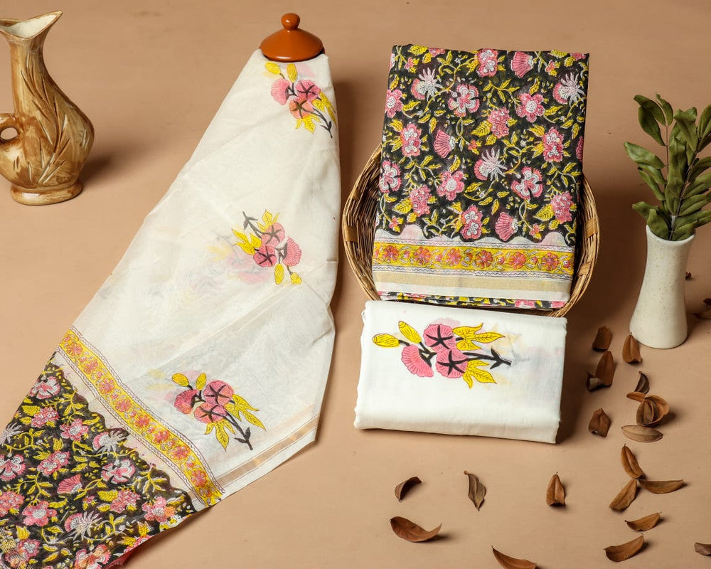 Pure Chanderi Silk Unstitched Suit (Lenght 2.5 Mtr Each Of Top, Bottom & Dupatta) - 31