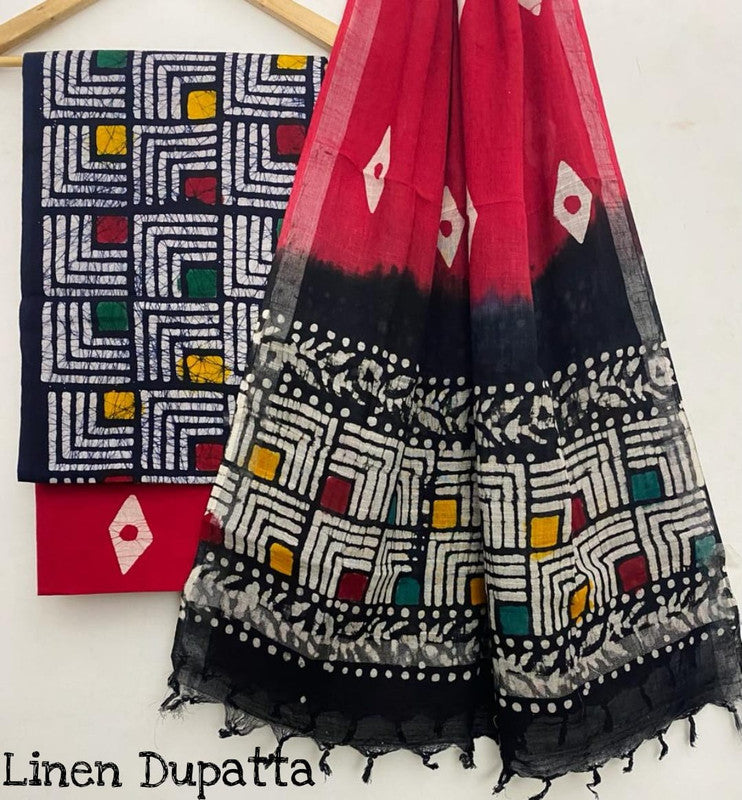 Pure Cotton Handblock Printed Cotton Salwar Suit With Linen Dupatta - 31