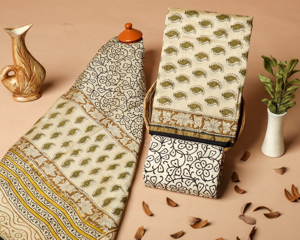 Pure Chanderi Silk Unstitched Suit (Lenght 2.5 Mtr Each Of Top, Bottom & Dupatta) - 32