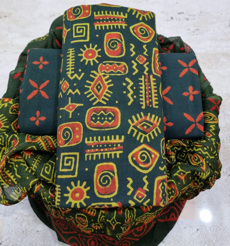 Pure Cotton Printed Salwar Suit With Chiffon Dupatta - 48