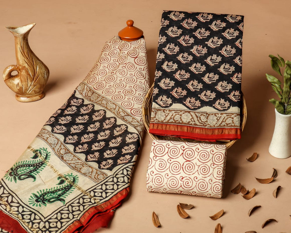 Pure Chanderi Silk Unstitched Suit (Lenght 2.5 Mtr Each Of Top, Bottom & Dupatta) - 33