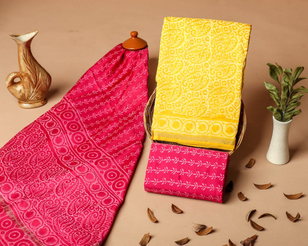 Pure Chanderi Silk Unstitched Suit (Lenght 2.5 Mtr Each Of Top, Bottom & Dupatta) - 35