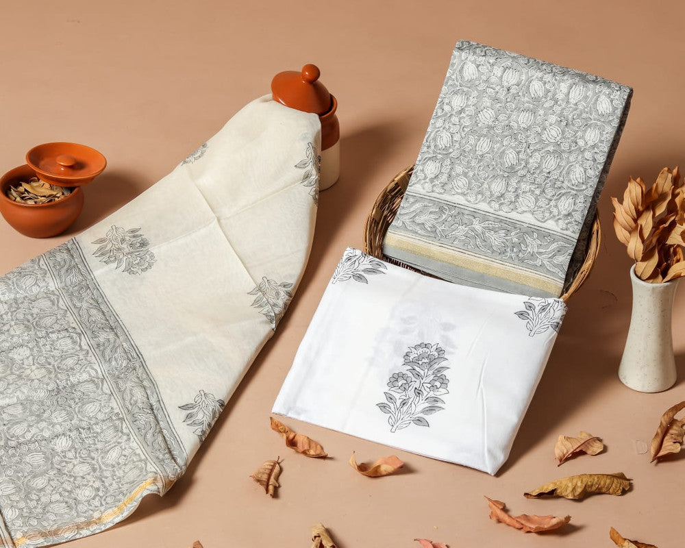 Pure Chanderi Silk Unstitched Suit (Lenght 2.5 Mtr Each Of Top, Bottom & Dupatta) - 38