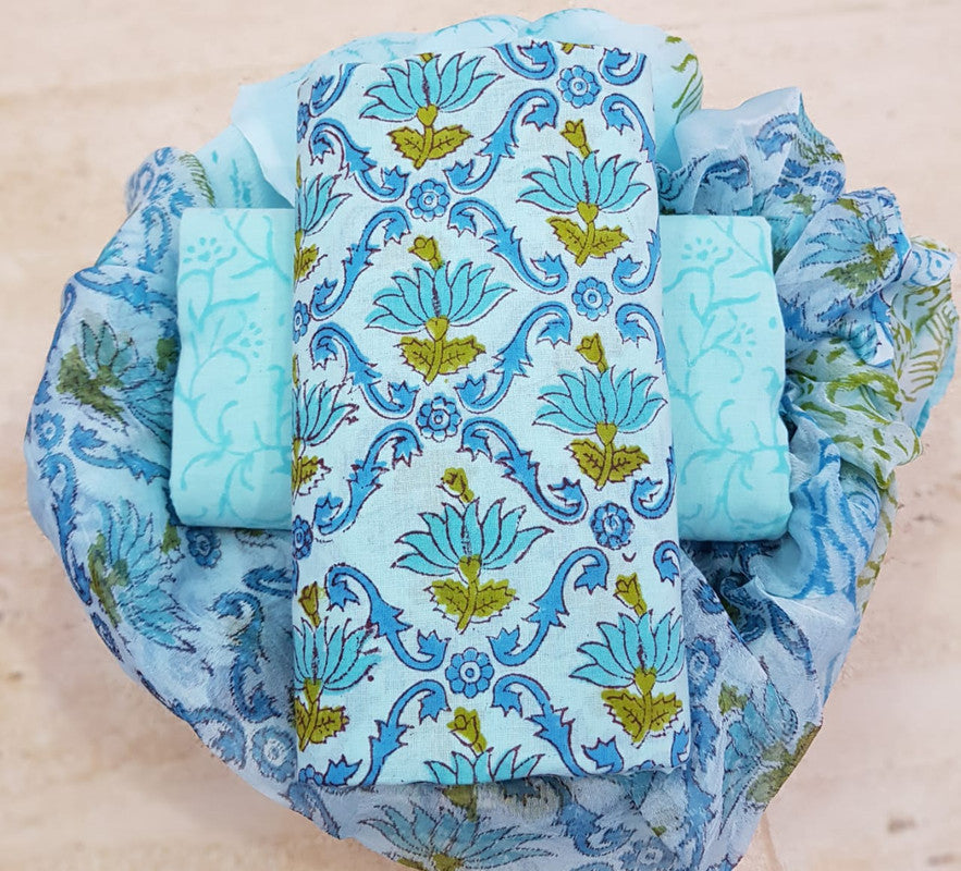 Pure Cotton Printed Salwar Suit With Chiffon Dupatta - 54