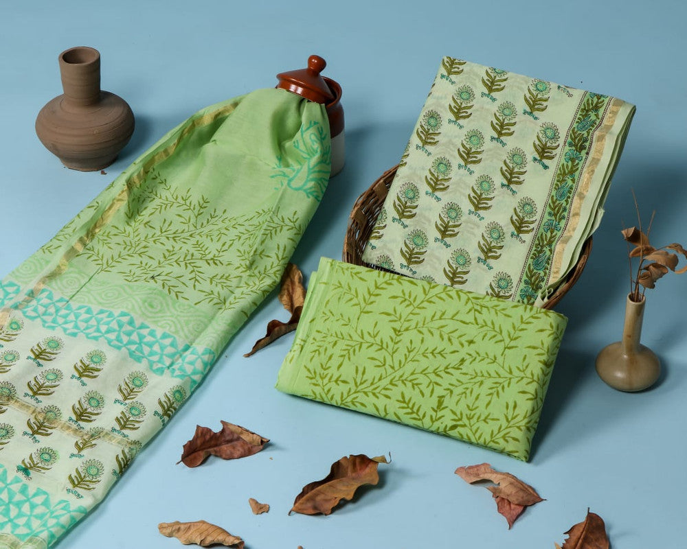 Pure Chanderi Silk Unstitched Suit (Lenght 2.5 Mtr Each Of Top, Bottom & Dupatta) - 49