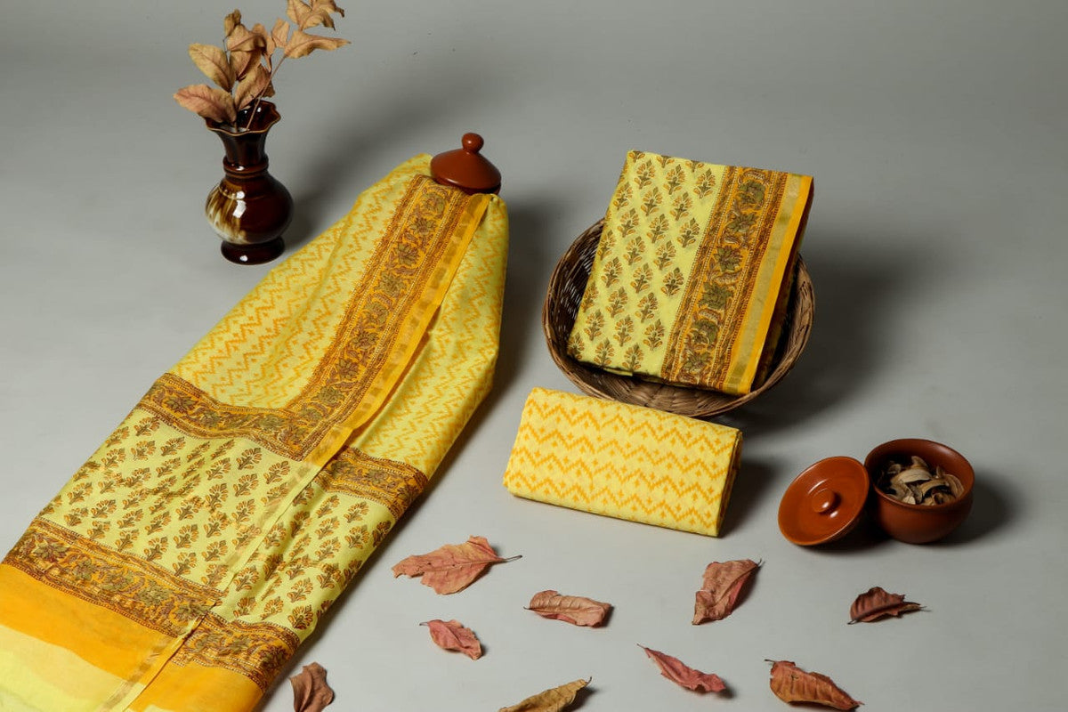 Pure Chanderi Silk Unstitched Suit (Lenght 2.5 Mtr Each Of Top, Bottom & Dupatta) - 52