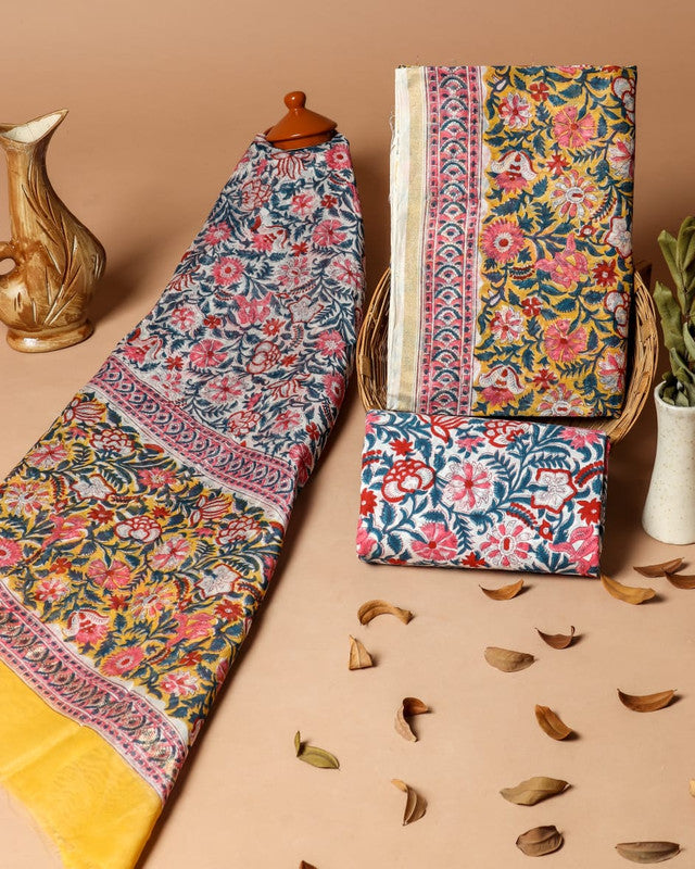 Pure Chanderi Silk Unstitched Suit (Lenght 2.5 Mtr Each Of Top, Bottom & Dupatta) - 45