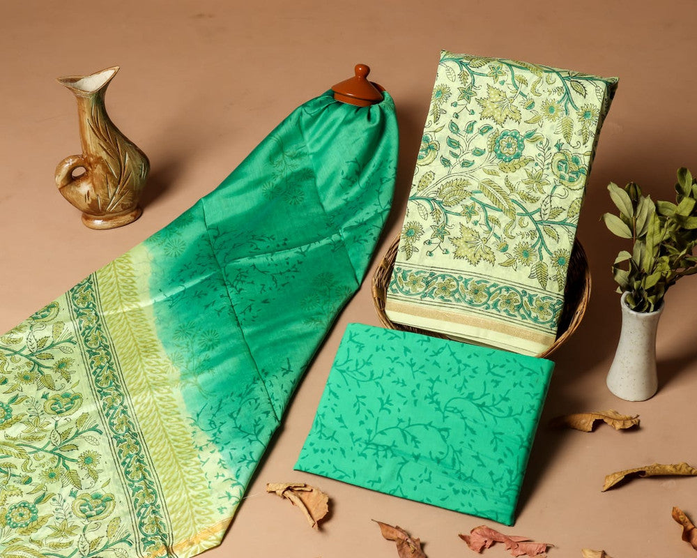 Pure Chanderi Silk Unstitched Suit (Lenght 2.5 Mtr Each Of Top, Bottom & Dupatta) - 58