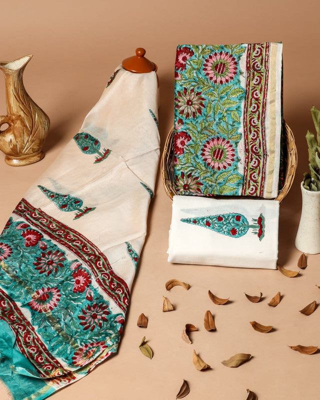 Pure Chanderi Silk Unstitched Suit (Lenght 2.5 Mtr Each Of Top, Bottom & Dupatta) - 61