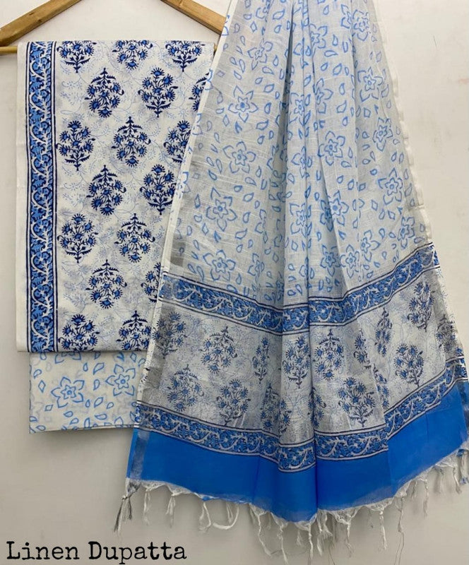 Pure Cotton Handblock Printed Cotton Salwar Suit With Linen Dupatta - 43