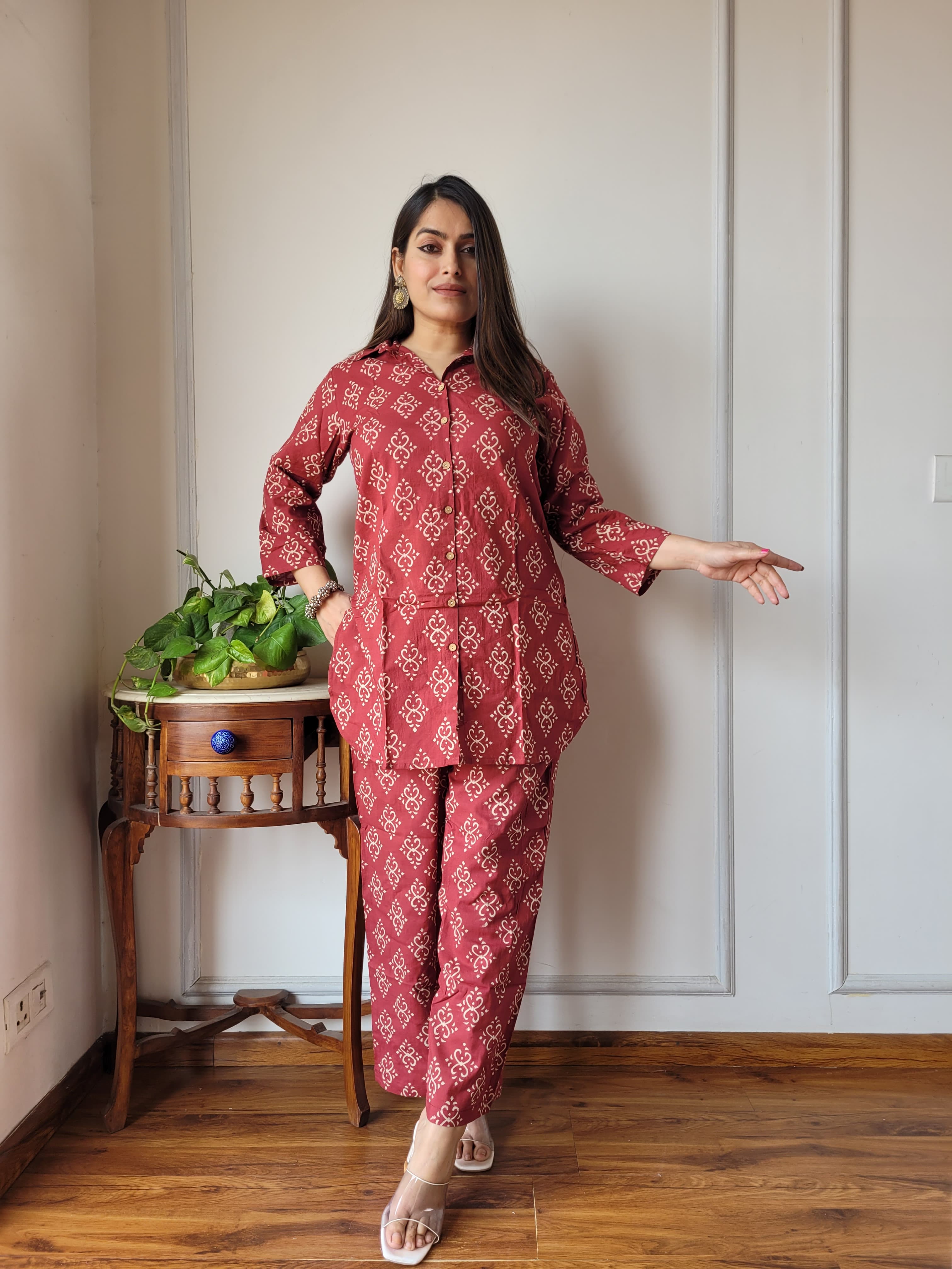 Red Cotton Co-ord Set