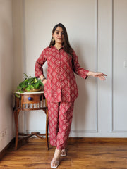 Red Cotton Co-ord Set