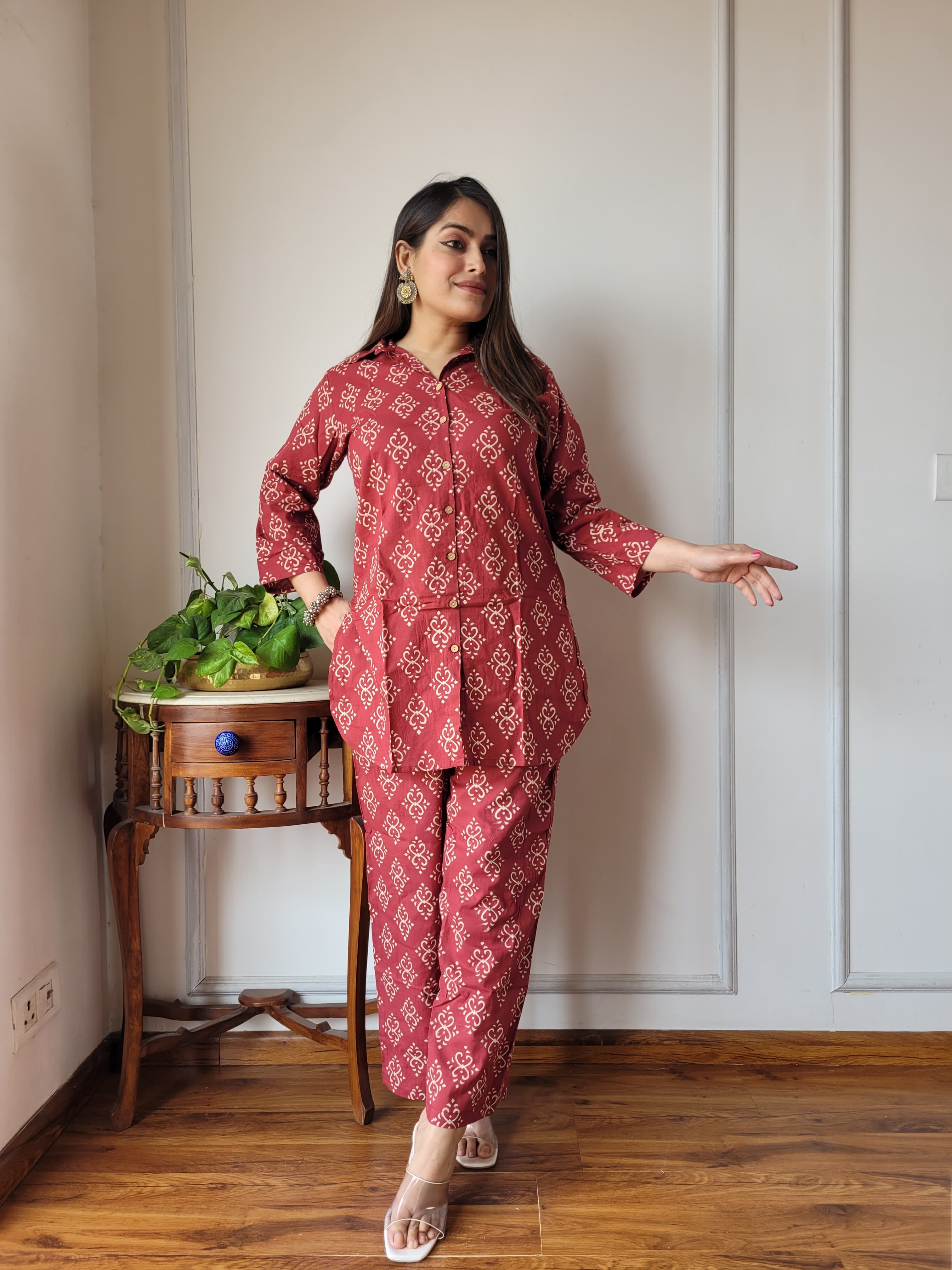 Red Cotton Co-ord Set