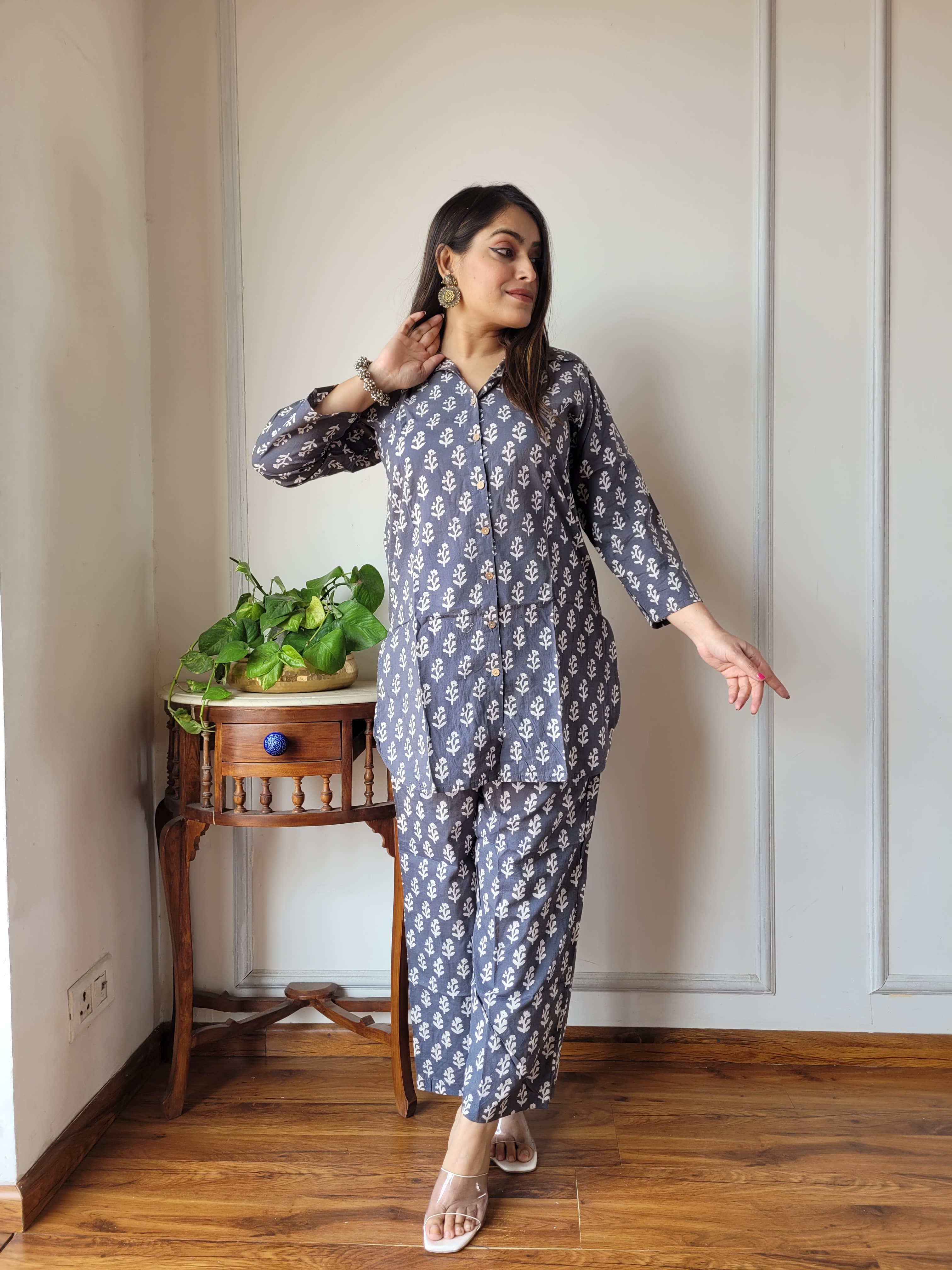 Cotton Co-ord Set (Grey )