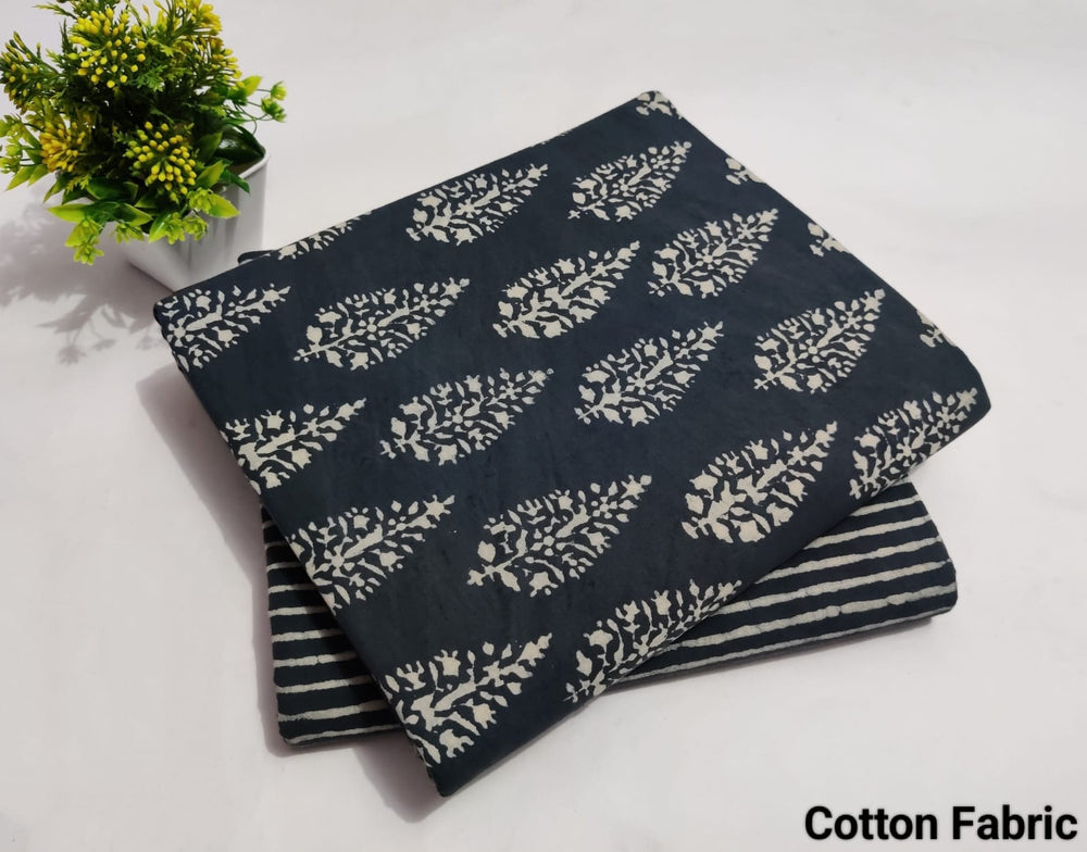 pure cotton handblock printed top bottom set (2.5 Mtr Top & 2.5 Mtr Bottom) - 43