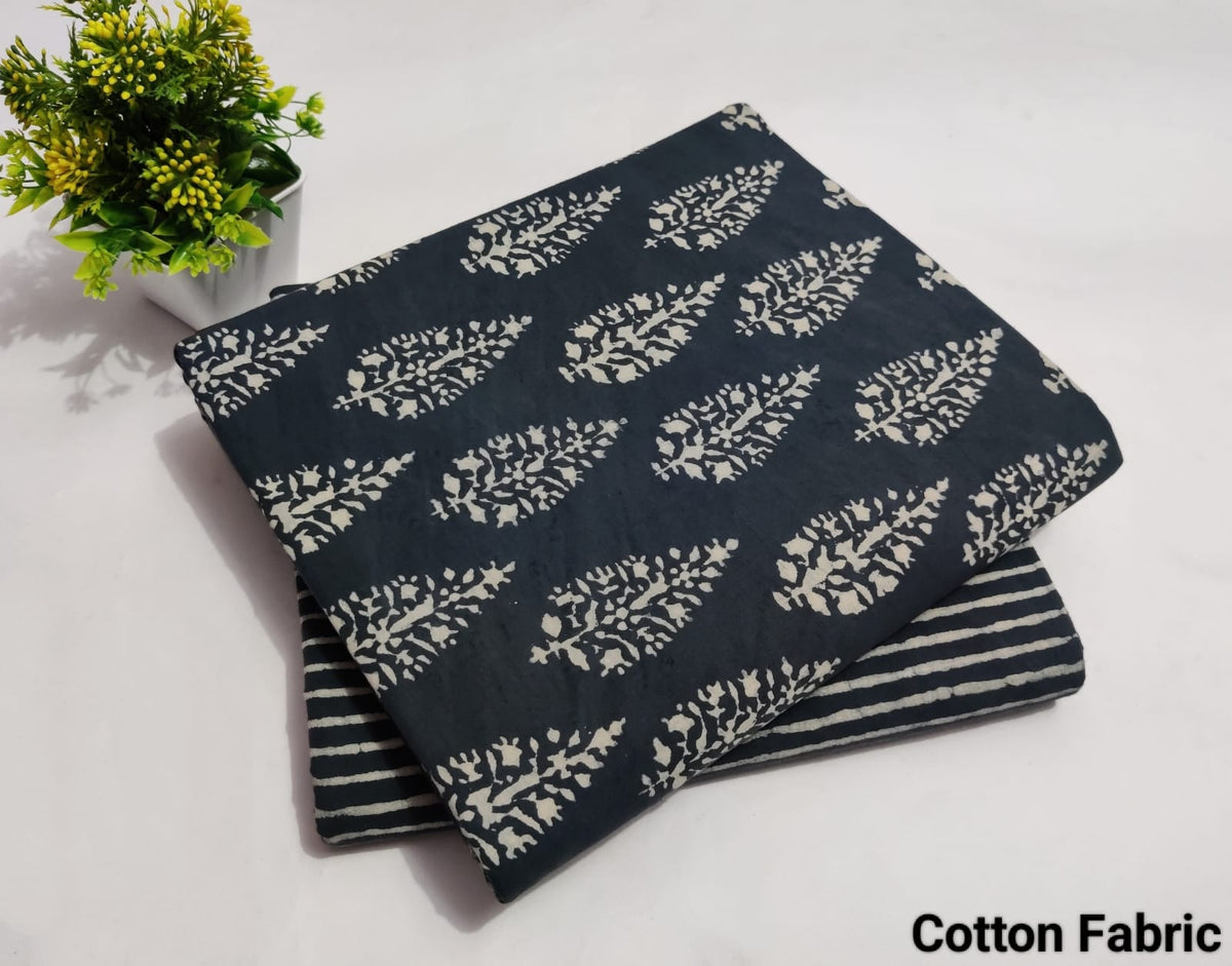 pure cotton handblock printed top bottom set (2.5 Mtr Top & 2.5 Mtr Bottom) - 43