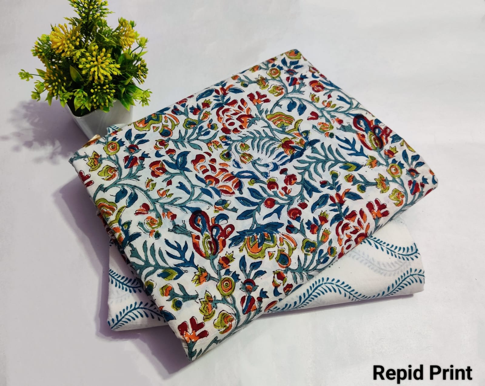 pure cotton handblock printed top bottom set (2.5 Mtr Top & 2.5 Mtr Bottom) - 75