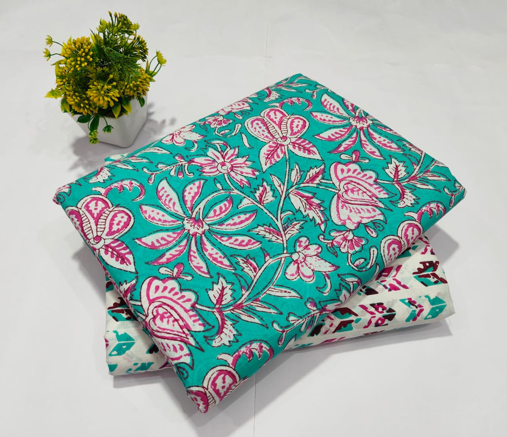 pure cotton handblock printed top bottom set (2.5 Mtr Top & 2.5 Mtr Bottom) - 79