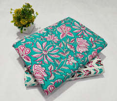pure cotton handblock printed top bottom set (2.5 Mtr Top & 2.5 Mtr Bottom) - 79