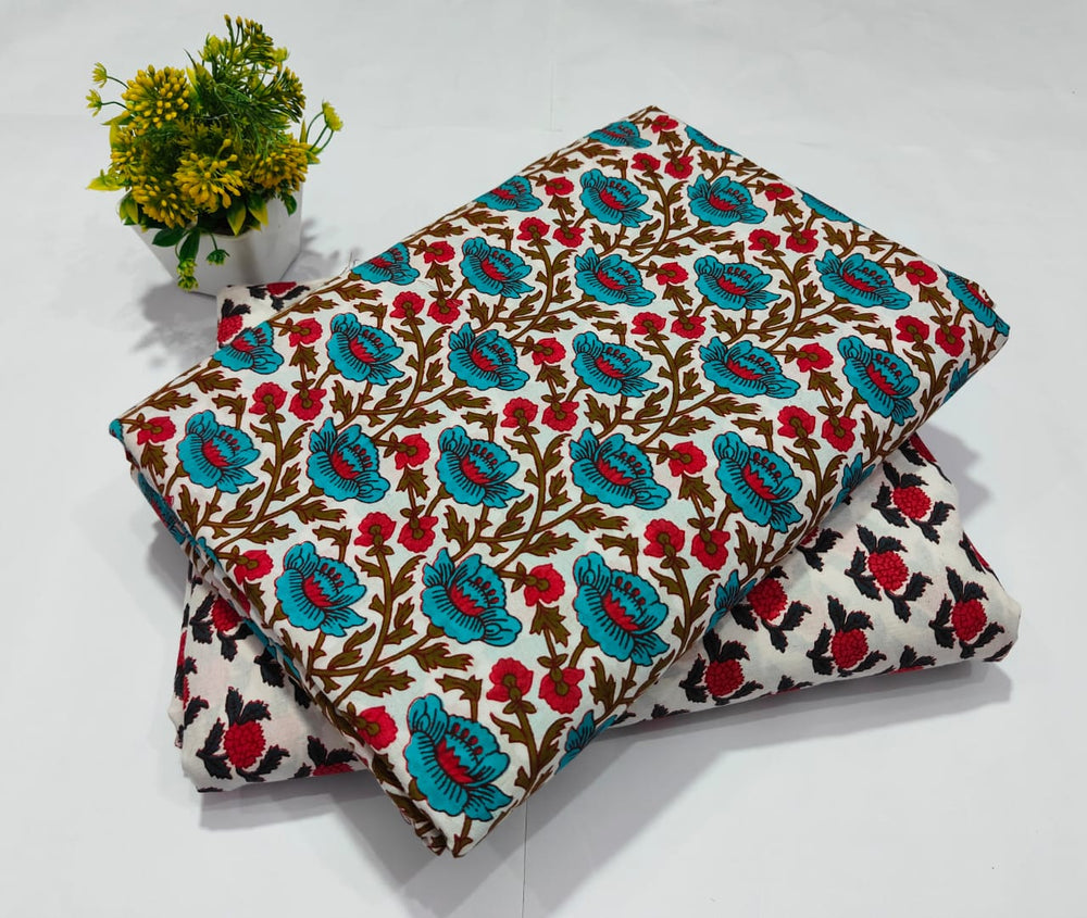 pure cotton handblock printed top bottom set (2.5 Mtr Top & 2.5 Mtr Bottom) - 88