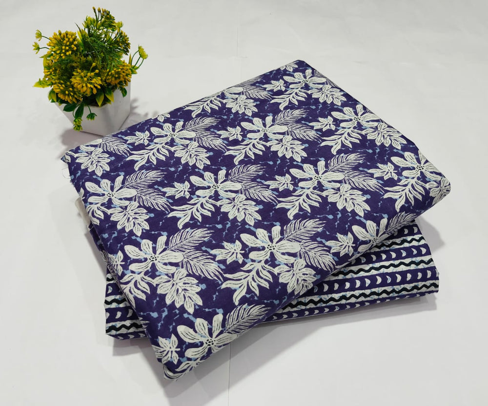 pure cotton handblock printed top bottom set (2.5 Mtr Top & 2.5 Mtr Bottom) - 90