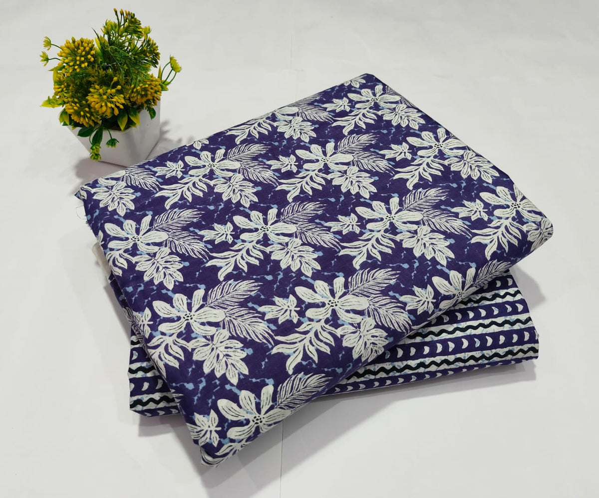 pure cotton handblock printed top bottom set (2.5 Mtr Top & 2.5 Mtr Bottom) - 90