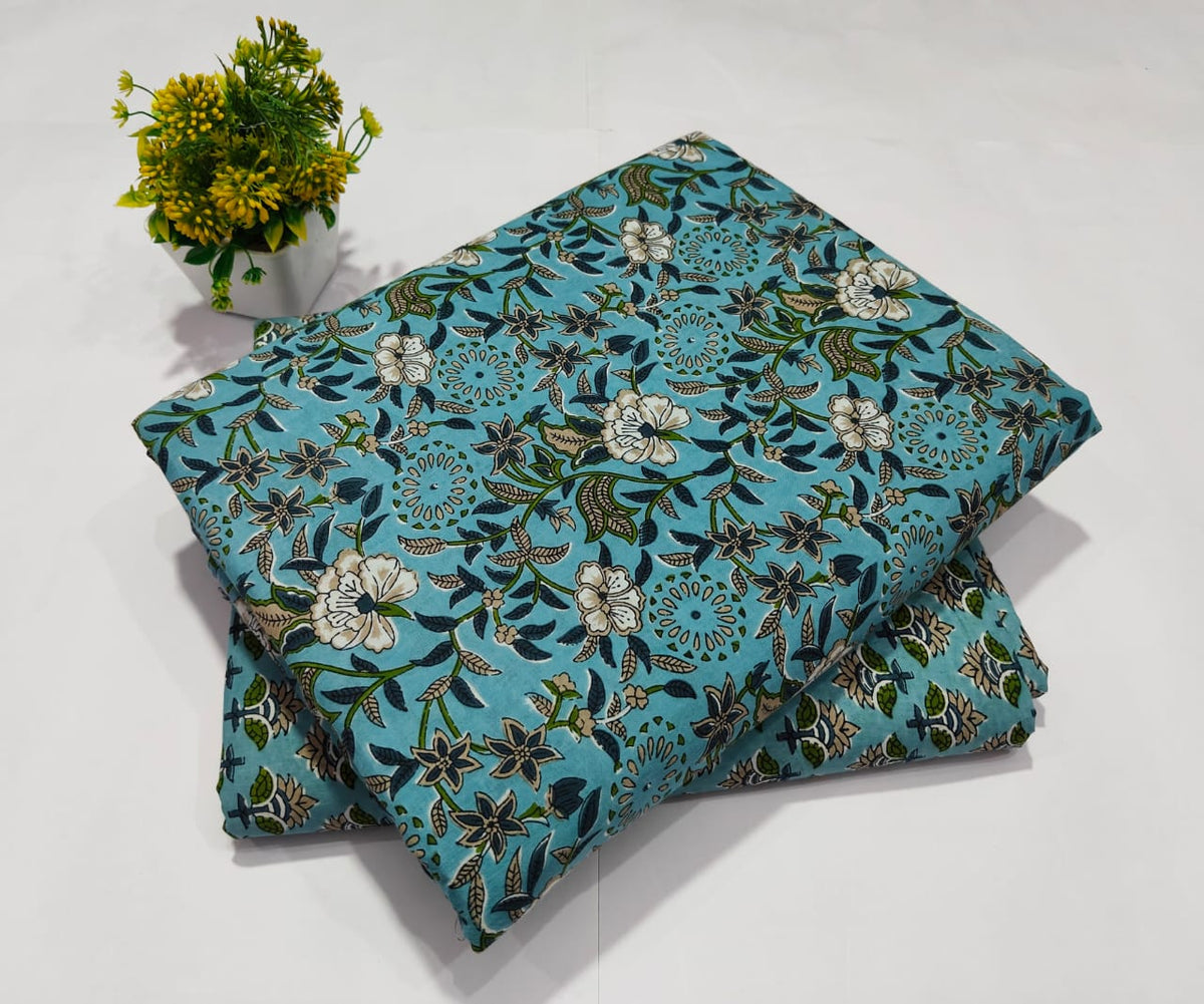pure cotton handblock printed top bottom set (2.5 Mtr Top & 2.5 Mtr Bottom) - 91