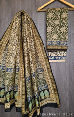 Pure Maheshwari Silk Unstitched Suit Set with Maheshwari Silk Dupatta with Zari Border ( Top, Bottom and Dupatta length 2.5 meter each) - 41