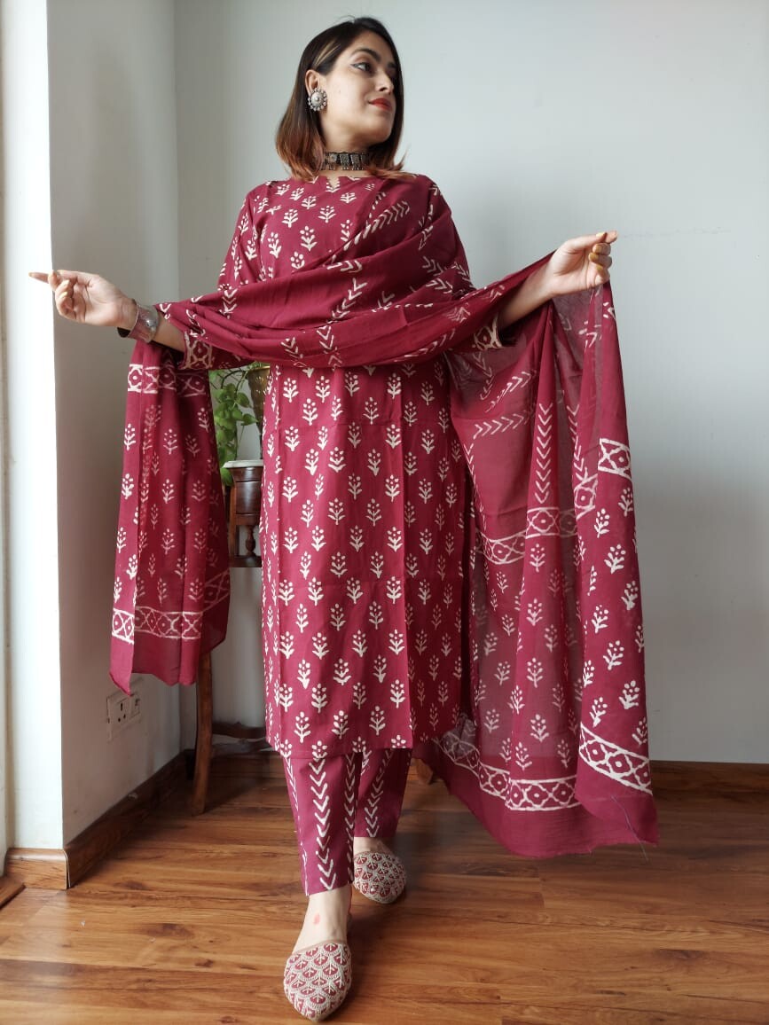 Pure Cotton Hand Block Printed Stitched Suits With Cotton Dupatta - 26