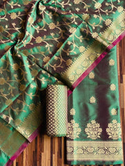 Pure Banarasi Resham Silk Chanderi Flora Double Zari Weaved Suit With Banarasi Zari Weaved Silk Dupatta - 7