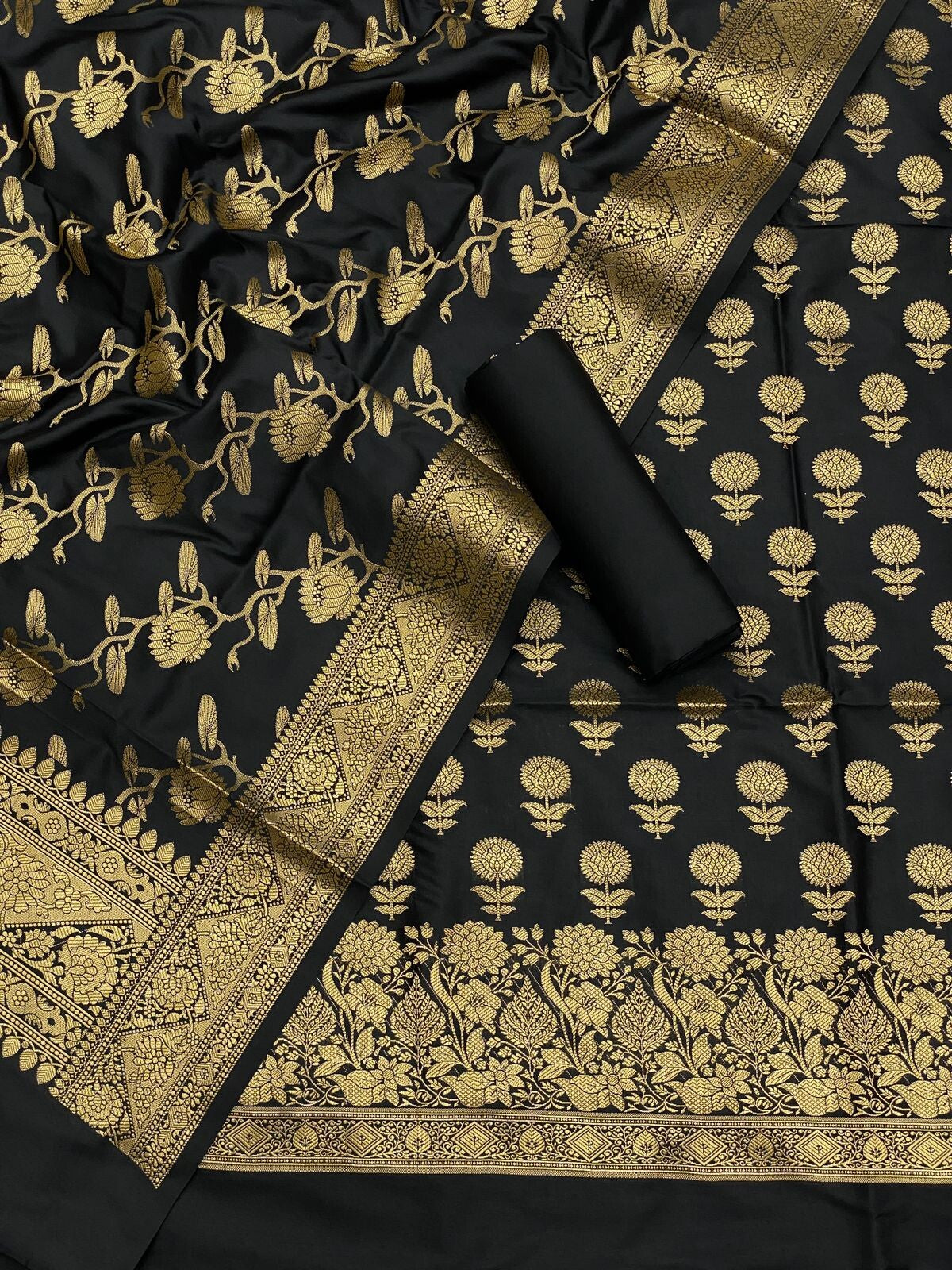 Pure Banarasi Resham Silk Chanderi Flora Double Zari Weaved Suit With Banarasi Zari Weaved Silk Dupatta - 2